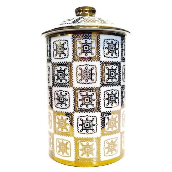 Hungarian Smakfest Gold Painted White Mug with Lid Coffee Tea Square Checkered - Picture 2 of 8